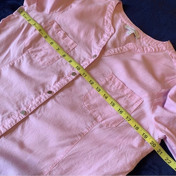 Coral Bay Linen Blend Top Womens Large Pink 3/4 Sleeves Snap Front Casual Preppy - Picture 9 of 11